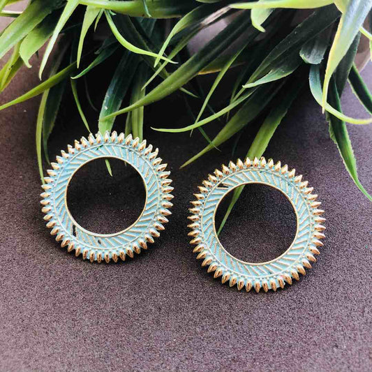 LARQ JEWELS Designer Afghani Gypsy Tribal Lightweight Oxidized Silver Circular Ring Stud Earrings- Blue