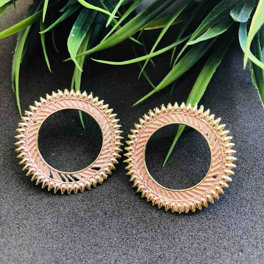 LARQ JEWELS Designer Afghani Gypsy Tribal Lightweight Oxidized Silver Circular Ring Stud Earrings- Orange