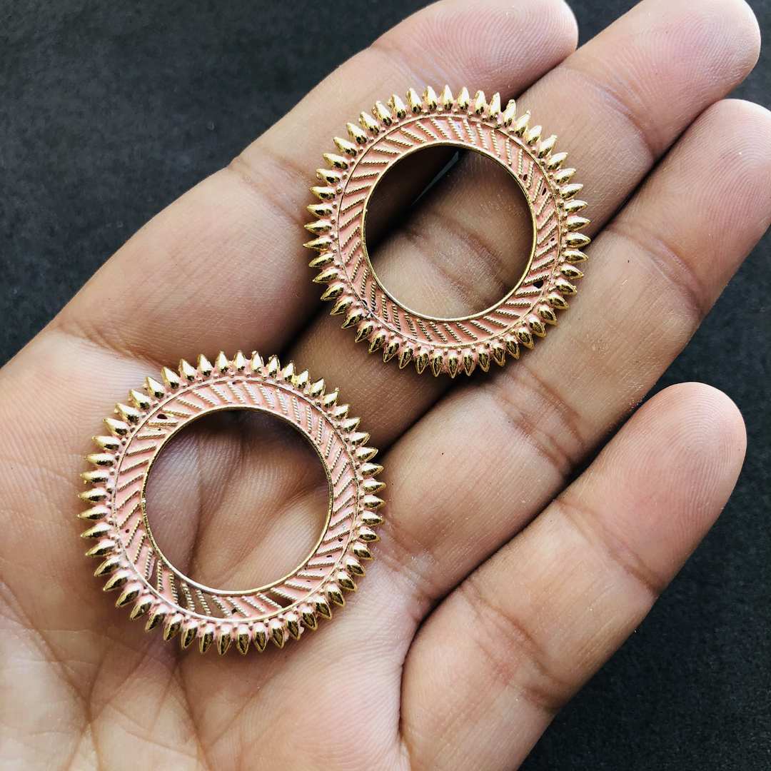 LARQ JEWELS Designer Afghani Gypsy Tribal Lightweight Oxidized Silver Circular Ring Stud Earrings- Orange