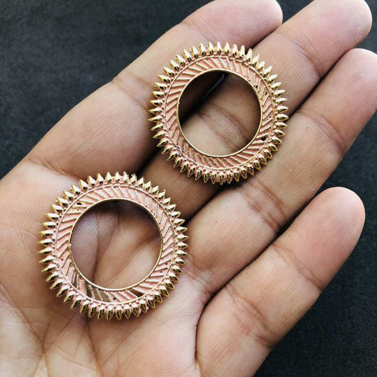 LARQ JEWELS Designer Afghani Gypsy Tribal Lightweight Oxidized Silver Circular Ring Stud Earrings- Orange