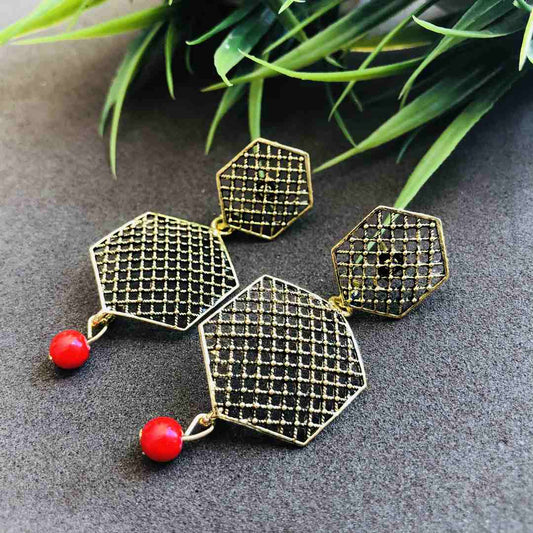 LARQ JEWELS Gold-Plated Oxidized Silver Stylish Latest Design Earring with Pearl-Red