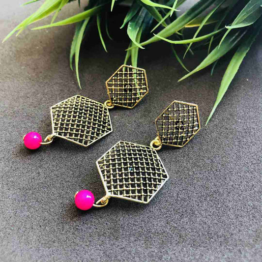 LARQ JEWELS Gold-Plated Oxidized Silver Stylish Latest Design Earring with Pearl- Pink