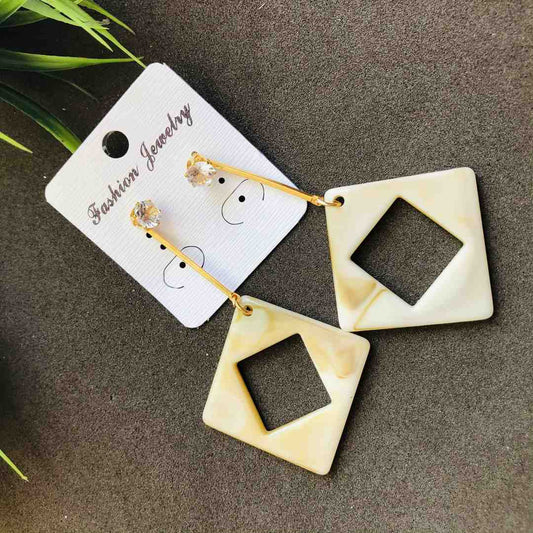 LARQ JEWELS Western Gold Chain Stone Stud Square end Marble Print Earring For women- Cream