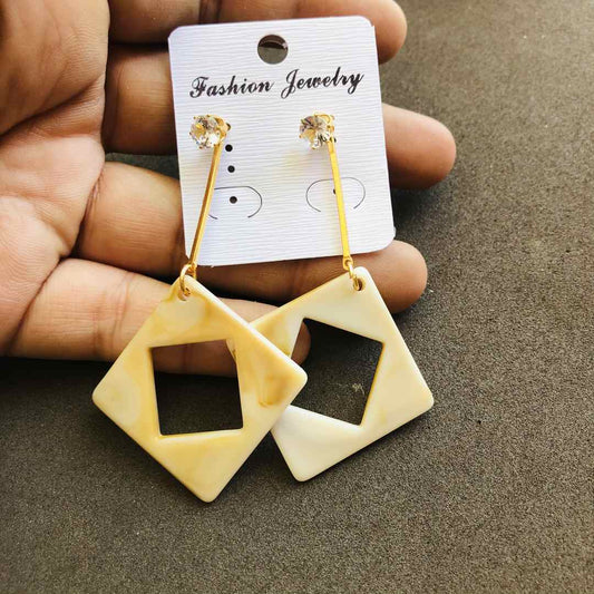 LARQ JEWELS Western Gold Chain Stone Stud Square end Marble Print Earring For women- Cream