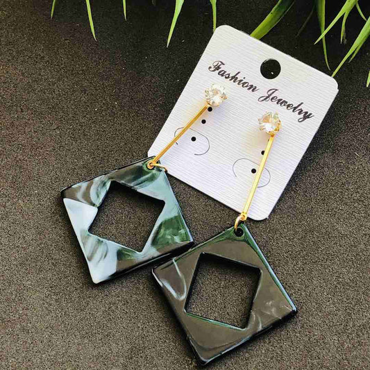 LARQ JEWELS Western Gold Chain Stone Stud Square end Marble Print Earring For women- Black