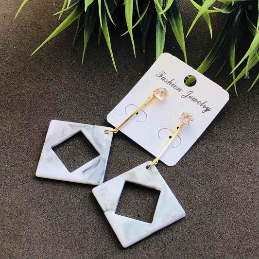LARQ JEWELS Western Gold Chain Stone Stud Square end Marble Print Earring For women- White