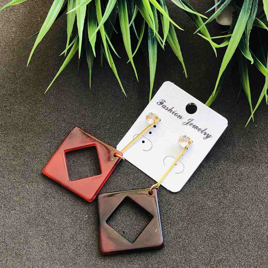 LARQ JEWELS Western Gold Chain Stone Stud Square end Marble Print Earring For women- Red