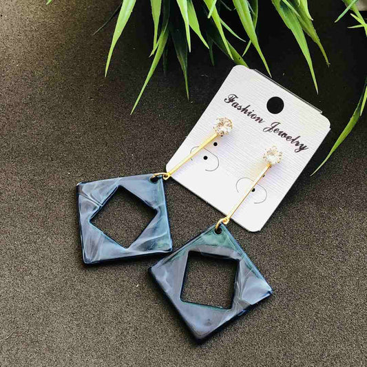 LARQ JEWELS Western Gold Chain Stone Stud Square end Marble Print Earring For women- Blue