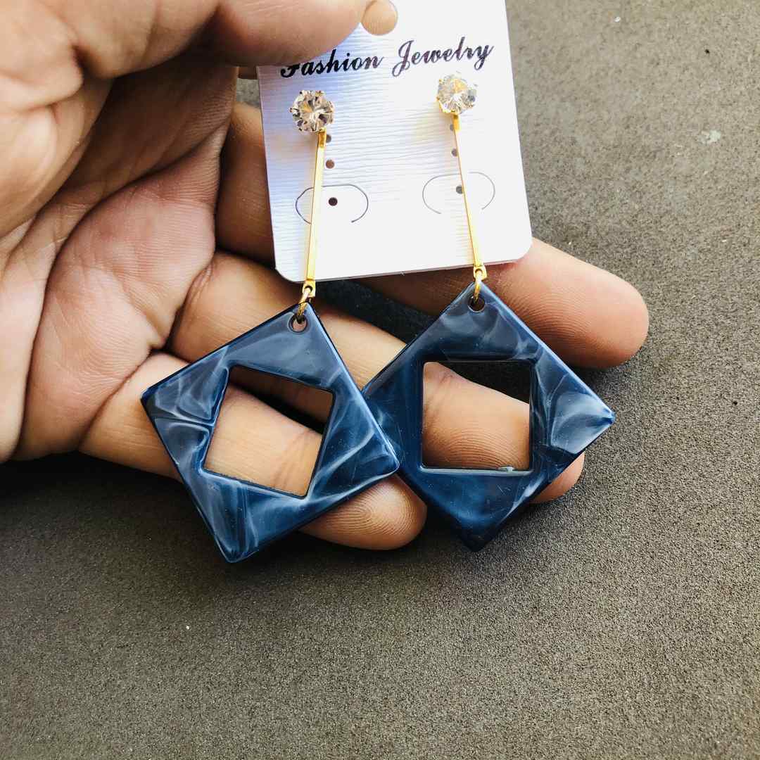 LARQ JEWELS Western Gold Chain Stone Stud Square end Marble Print Earring For women- Blue
