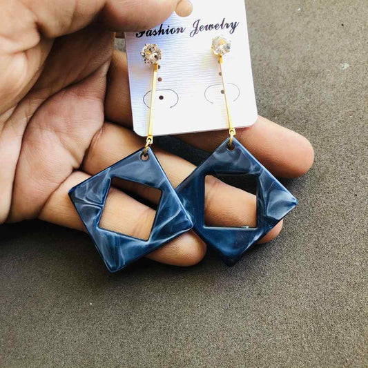 LARQ JEWELS Western Gold Chain Stone Stud Square end Marble Print Earring For women- Blue