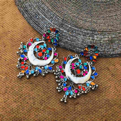 LARQ JEWELS bollywood inspired Multicolor Stone Design German Silver Oxidised Drop Earrings for women and girls