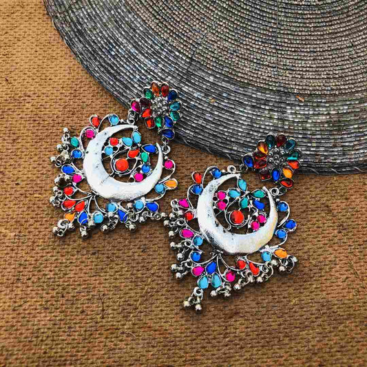 LARQ JEWELS bollywood inspired Multicolor Stone Design German Silver Oxidised Drop Earrings for women and girls