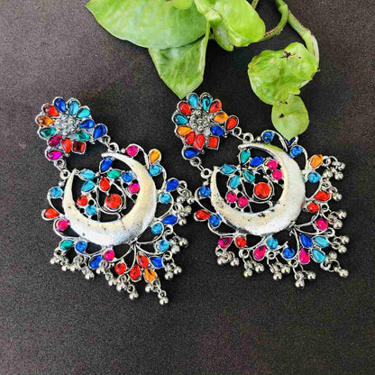 LARQ JEWELS bollywood inspired Multicolor Stone Design German Silver Oxidised Drop Earrings for women and girls
