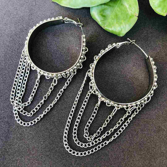 LARQ JEWELS Oxidized Silver Plated Designer Chain mail hoop Stud Earrings
