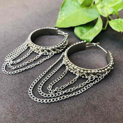 LARQ JEWELS Oxidized Silver Plated Designer Chain mail hoop Stud Earrings