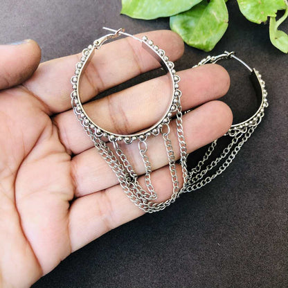 LARQ JEWELS Oxidized Silver Plated Designer Chain mail hoop Stud Earrings