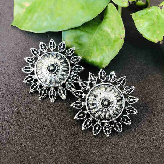 LARQ JEWELS Oxidized Silver Flower Theme Stud Earrings for Women &amp; Girls