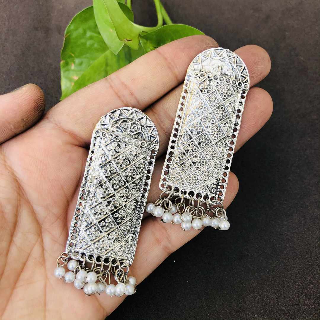 LARQ JEWELS Indian Traditional Jaipur Collection Oxidised Silver Earrings Antique Jewellery