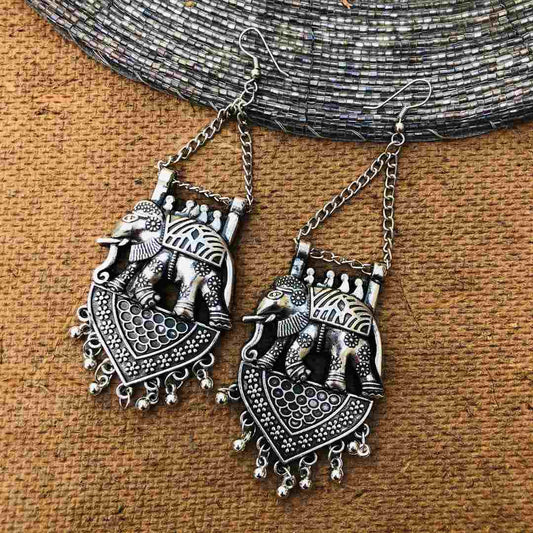 LARQ JEWELS Oxidised Silver Jhumki Elephant Shaped Earrings for Girls and Women