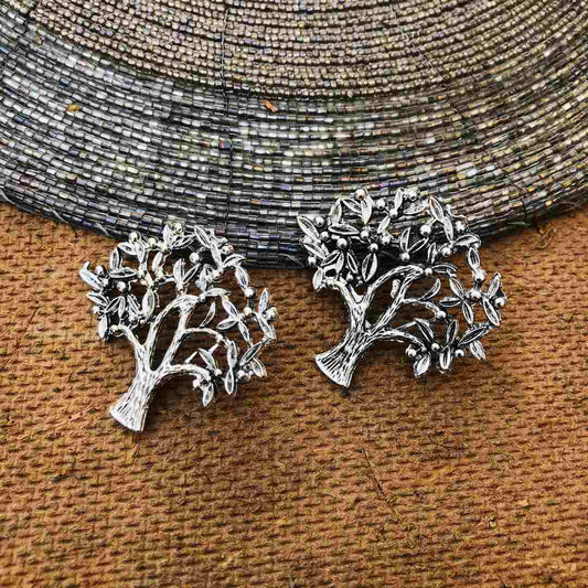 LARQ JEWELS Silver Oxidised Tree Stud Earrings for women and girls