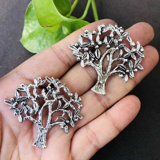 LARQ JEWELS Silver Oxidised Tree Stud Earrings for women and girls