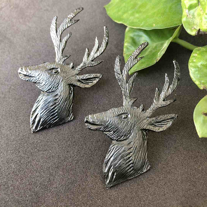 LARQ JEWELS German Silver Antique Deer Face Stud Earring for women