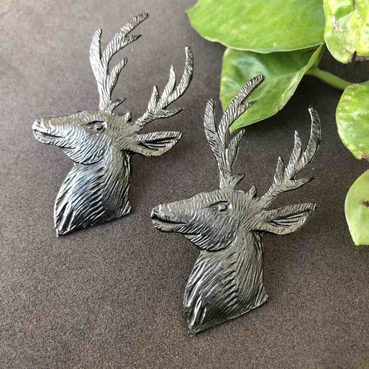 LARQ JEWELS German Silver Antique Deer Face Stud Earring for women