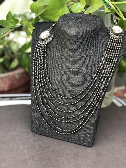 LARQ JEWELS Black Crystal Beads Multi-Strand Trendy Western Necklace