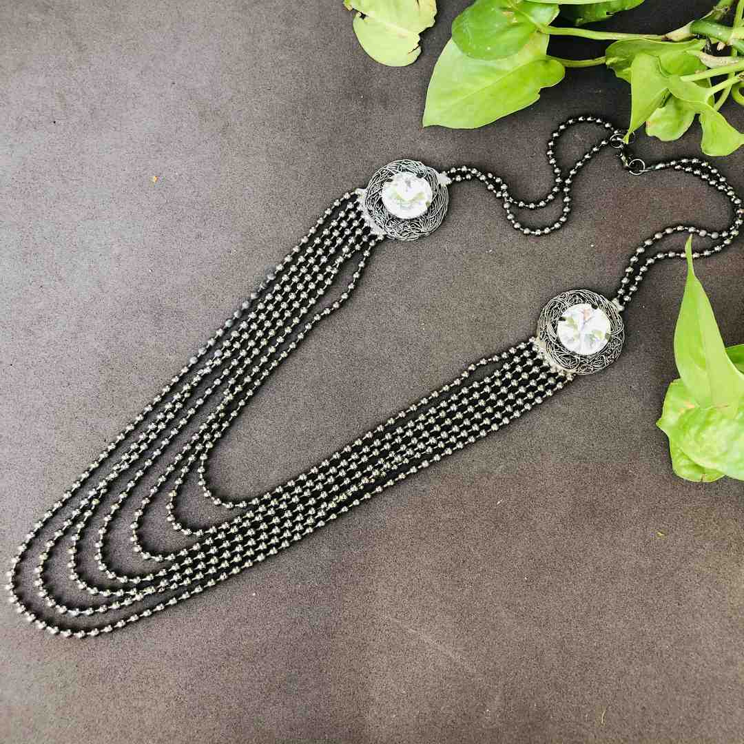 LARQ JEWELS Black Crystal Beads Multi-Strand Trendy Western Necklace