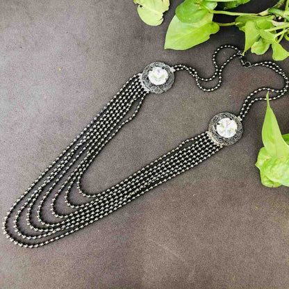 LARQ JEWELS Black Crystal Beads Multi-Strand Trendy Western Necklace