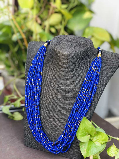 LARQ JEWELS Multi Layered Faux Blue Pearl Beads Necklace