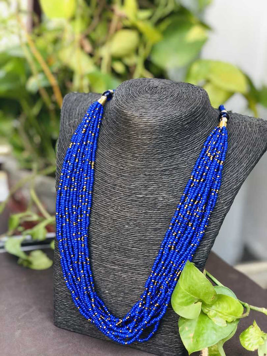 LARQ JEWELS Multi Layered Faux Blue Pearl Beads Necklace