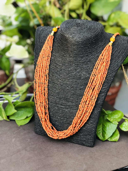 LARQ JEWELS Multi Layered Faux Orange Pearl Beads Necklace