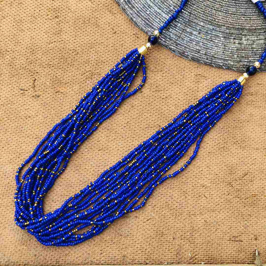 LARQ JEWELS Multi Layered Faux Blue Pearl Beads Necklace