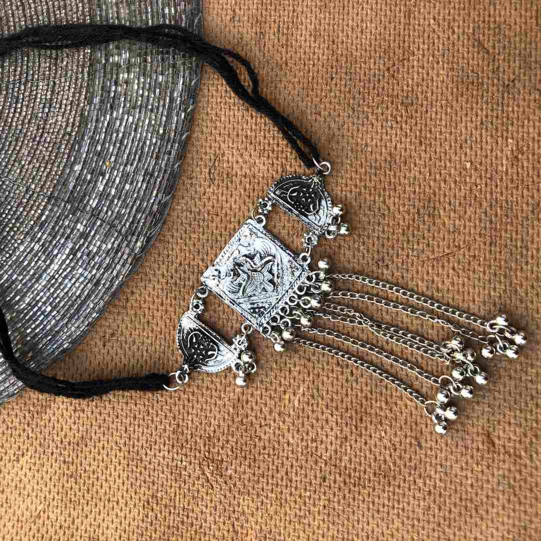 LARQ JEWELS Oxidised Handmade Dori Work Choker Necklace