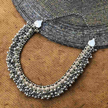 LARQ JEWELS Boho Designer Oxidized Silver Plated Choker Necklace