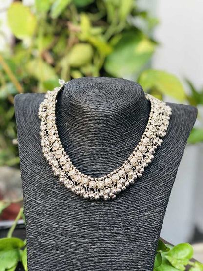 LARQ JEWELS Boho Designer Oxidized Silver Plated Choker Necklace