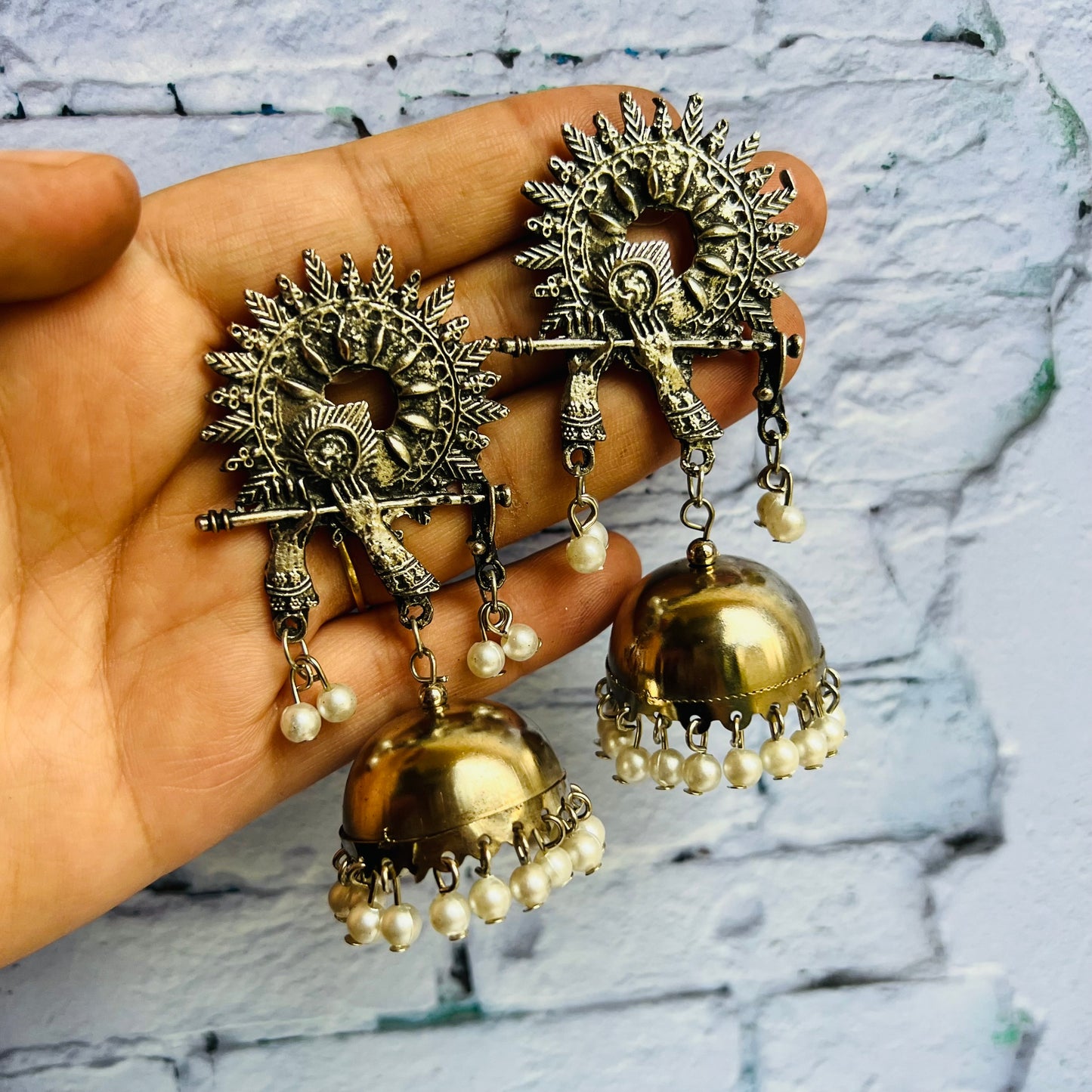 Antique Afghani Krishna Flute Jhumka Earrings