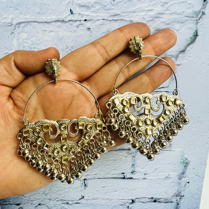 Antique Triangle Finish Mirror Stone Earrings