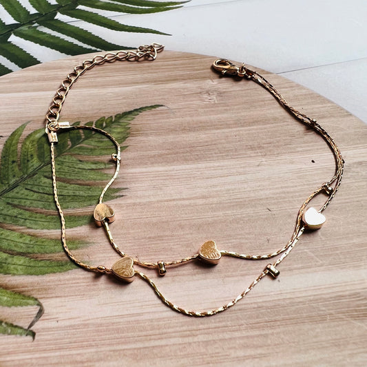 Multiple Heart Golden Chain Anklet (PAIR)