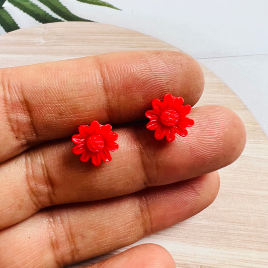 Mini Red Flower Shape Earrings