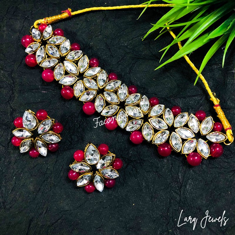 LARQ JEWELS Choker Kundan Traditional Necklace set -Maroon