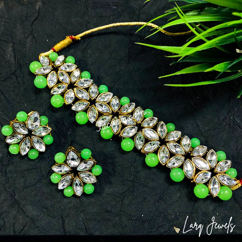 LARQ JEWELS Choker Traditional Necklace Set For Women-Green