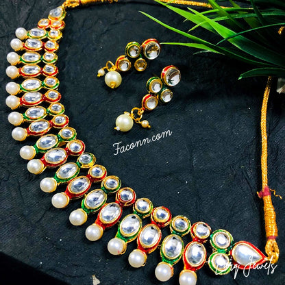 LARQ JEWELS Gold Tinted Kundan Pearl Choker Necklace