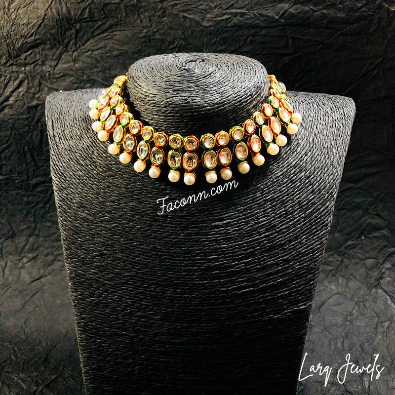 LARQ JEWELS Gold Tinted Kundan Pearl Choker Necklace
