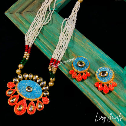 LARQ JEWELS Meenakari Multistrand Long Kundan Necklace