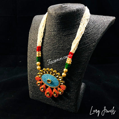 LARQ JEWELS Meenakari Multistrand Long Kundan Necklace