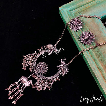 LARQ JEWELS Afghani Style Oxidized Silver Elephant Necklace