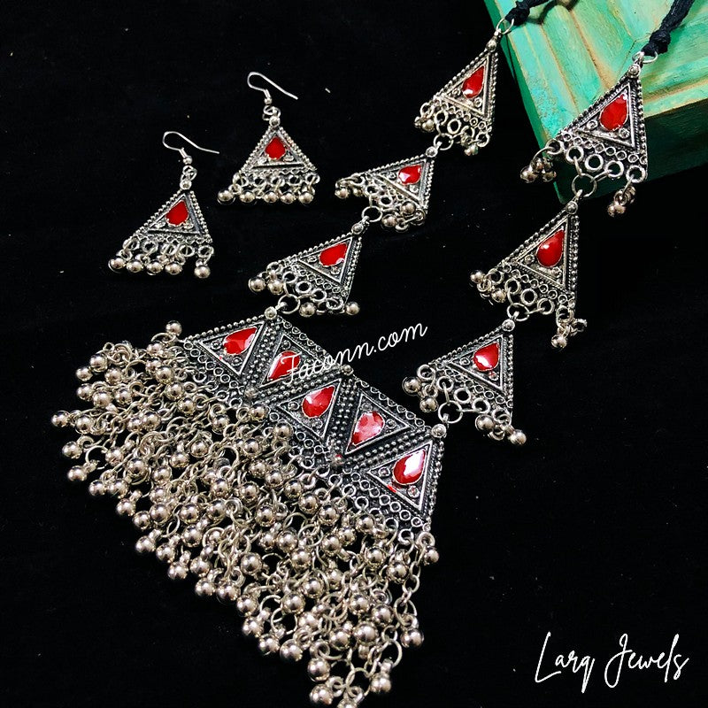 LARQ JEWELS Bohemia Gypsy vintage Party Wear Necklace- red