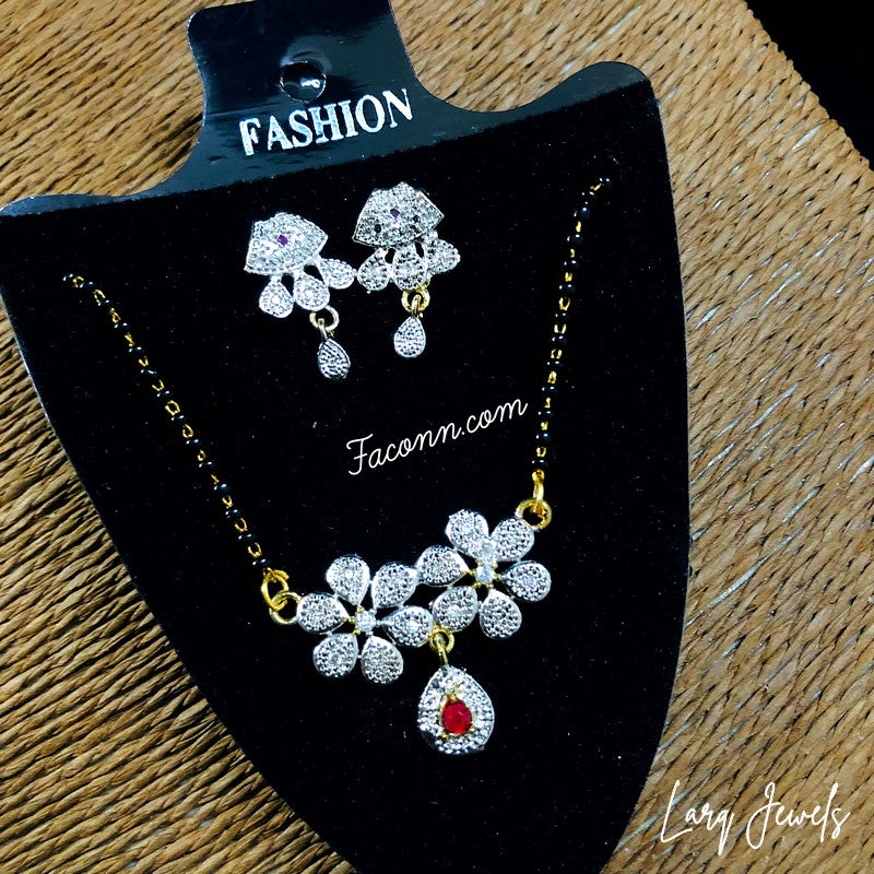 LARQ JEWELS Gold Plated American Diamond Alloy Mangalsutra